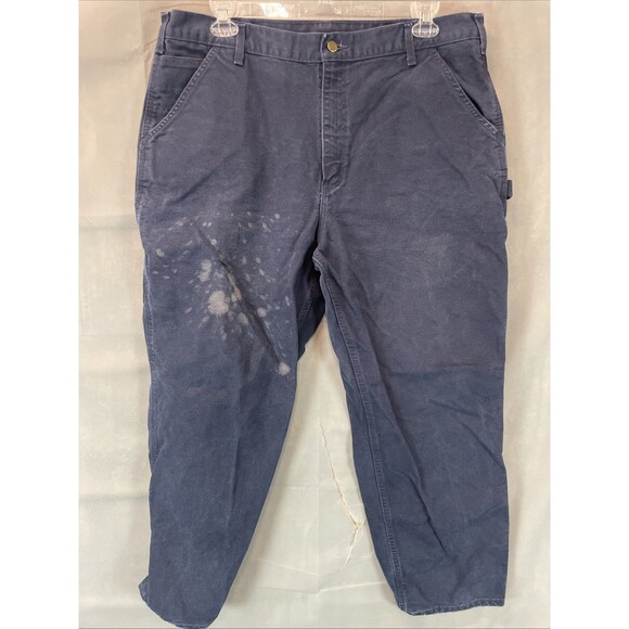Carhartt Carpenter Pants Mens 40x32 Navy Blue Duck Canvas Relaxed Fit Loose Work - Picture 2 of 9